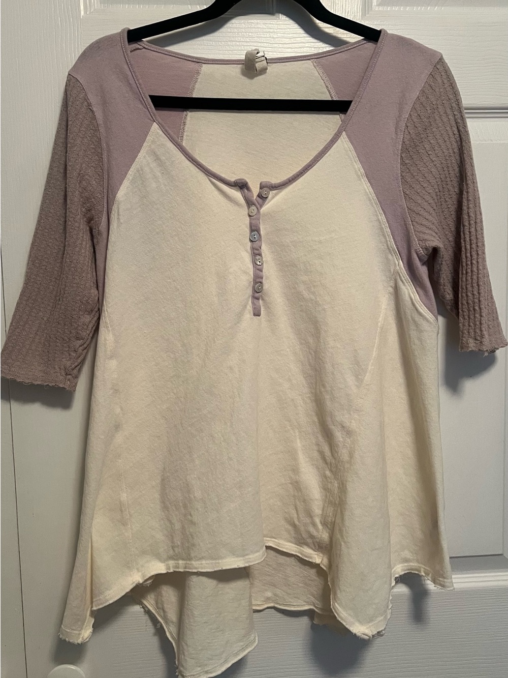 We The Free Free People Cream and Lavender Raglan Henley Top